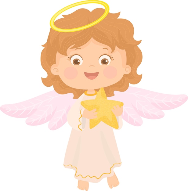 Cute baby angel turns to God his hands folded in prayer religious children's character