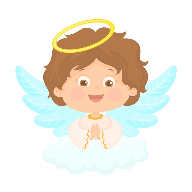 Cute baby angel turns to God his hands folded in prayer religious children's character