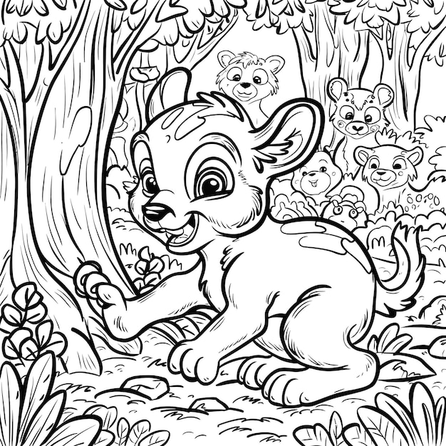 A cute baby animal line art