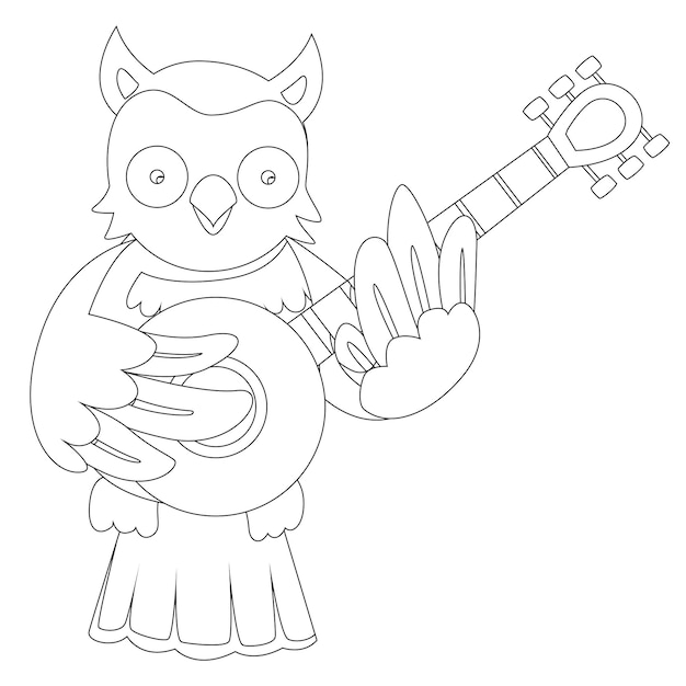 Cute Baby Animals coloring pages for kids with musical instrument premiumvector