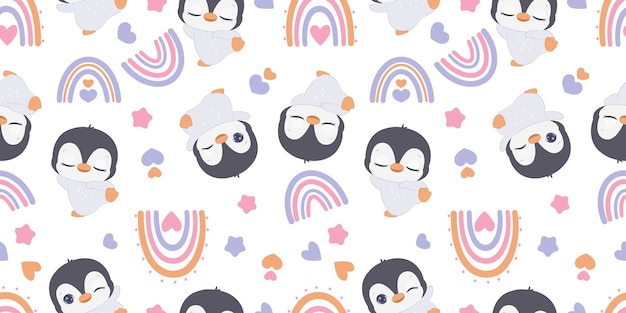 Vector cute baby animals seamless pattern