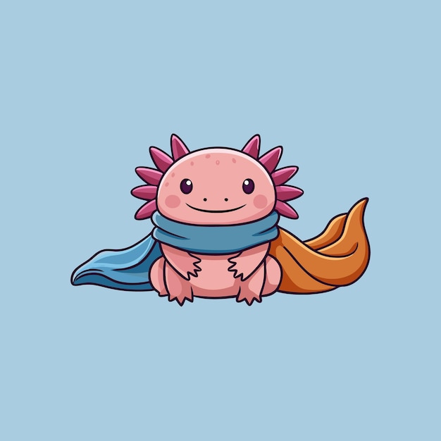 cute baby axolotl fever wearing blanket cartoon or mascot logo illustration