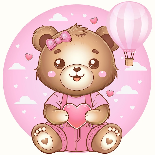 Cute baby bear love balloon pink