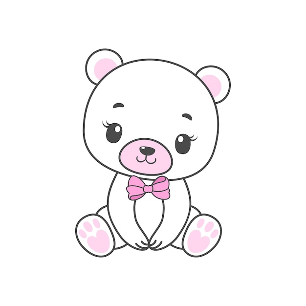 Cute baby bear with bow Vector illustration for girl