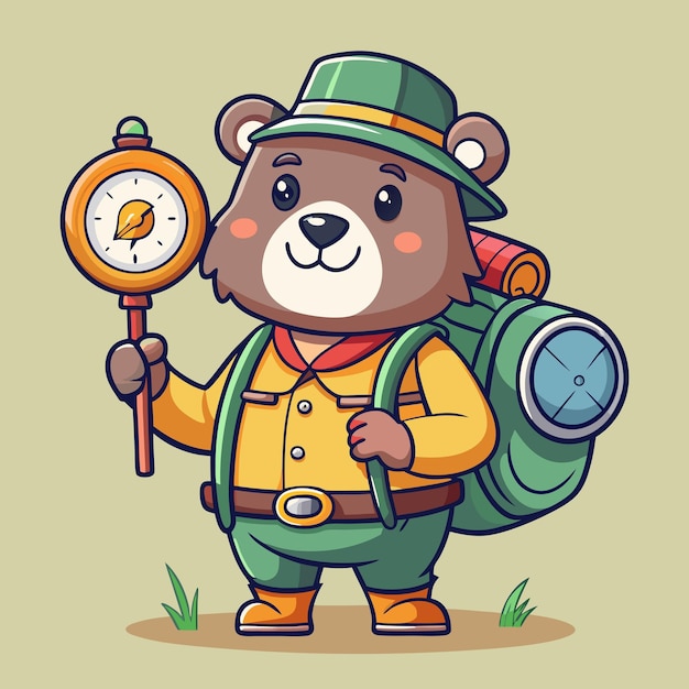 Cute Baby Bear with Cute Hiking Gear Cartoon Vector