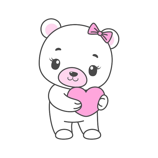 Cute baby bear with heart Vector illustration for girl