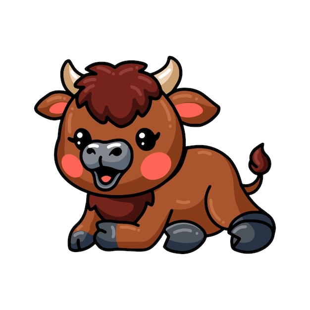 Cute baby bison cartoon laying down