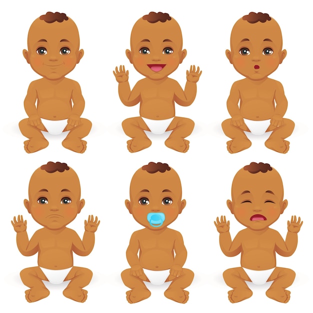 Cute baby boy emotions set vector illustration