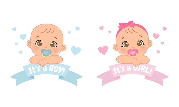 Cute baby boy and girl gender reveal label template