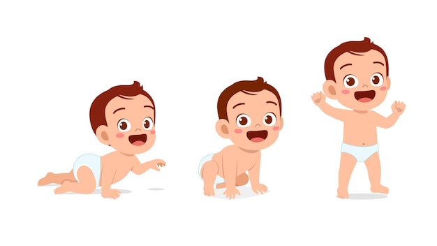 Cute baby boy in growth cycle progress set