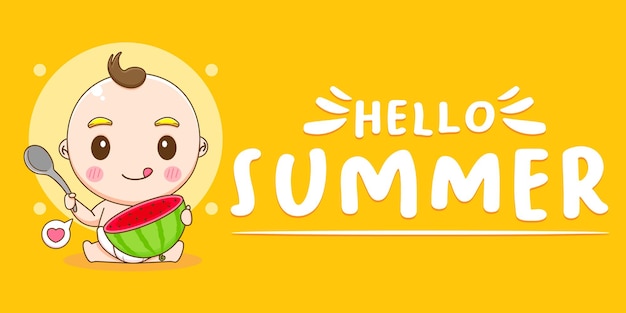 Cute baby boy with summer greeting banner