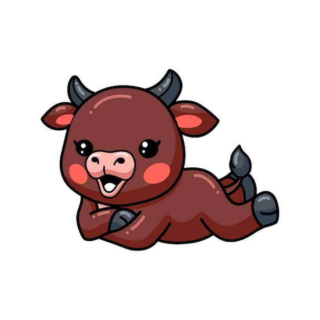 Cute baby bull cartoon laying down