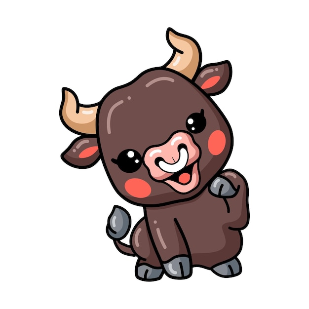 Cute baby bull cartoon posing