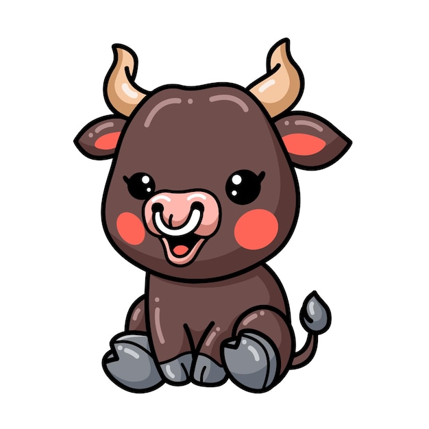 Cute baby bull cartoon sitting