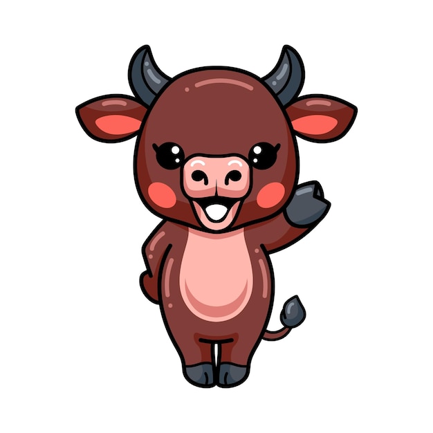 Cute baby bull cartoon waving hand