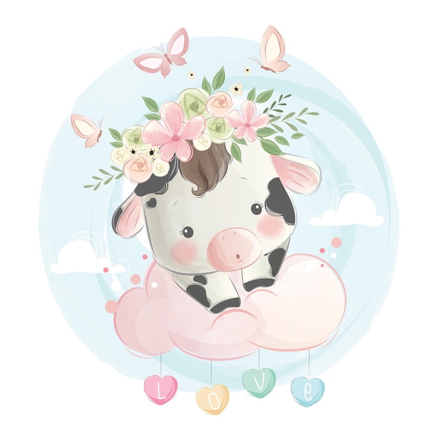 Cute Baby Calf Girl on A Cloud