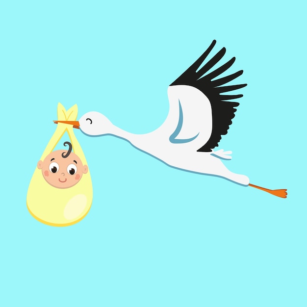 Cute baby card template with a stork holding a baby Perfect for postcard poster t shirt