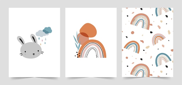 Vector cute baby cards in scandinavian style set.