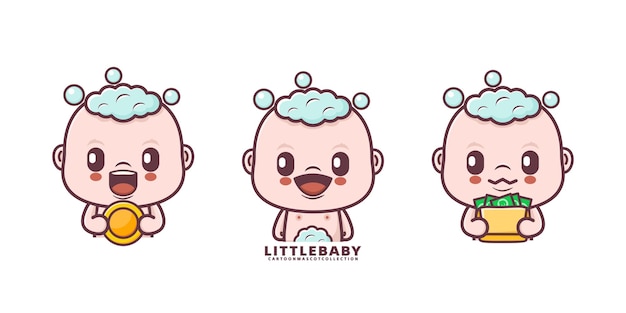 cute baby cartoon mascot with different expressions