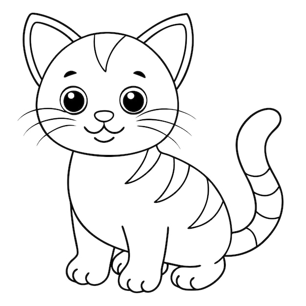 Vector cute baby cat coloring page for kids with white background