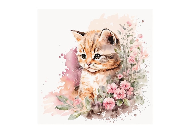 cute baby cat in flowers