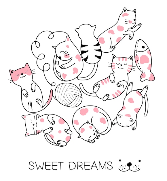 Cute baby cat hand drawn style