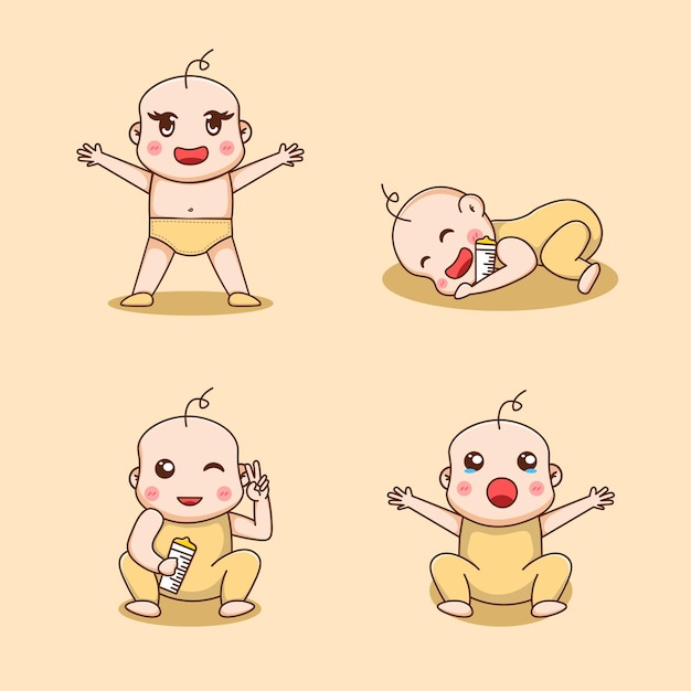 Cute baby character on white background