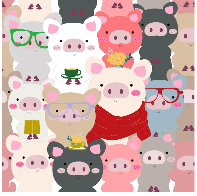 Cute baby colorful piggy pig seamless pattern