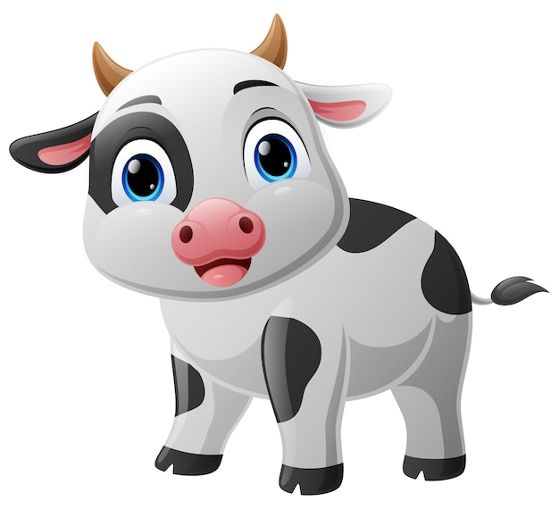 Cute baby cow cartoon on white background