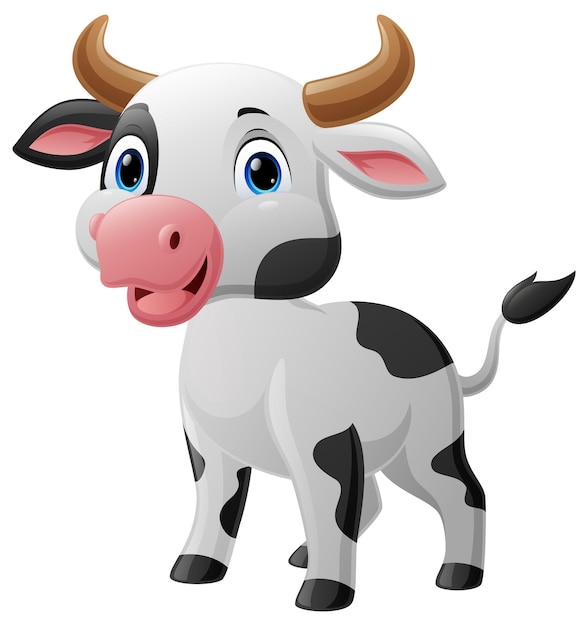 Cute baby cow cartoon on white background