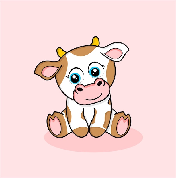 Cute baby cow sit down with smile