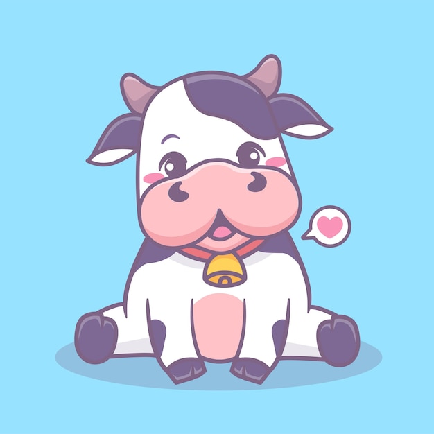 Cute baby cow sitting cartoon icon illustration