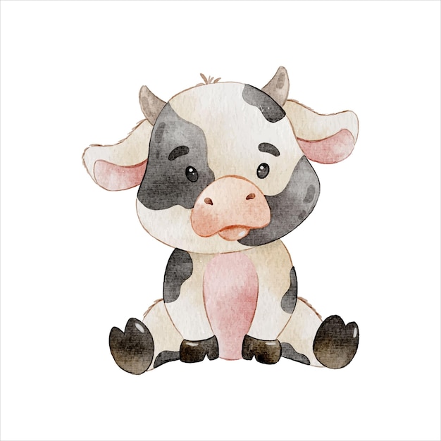 cute baby cow watercolor clipart illustration