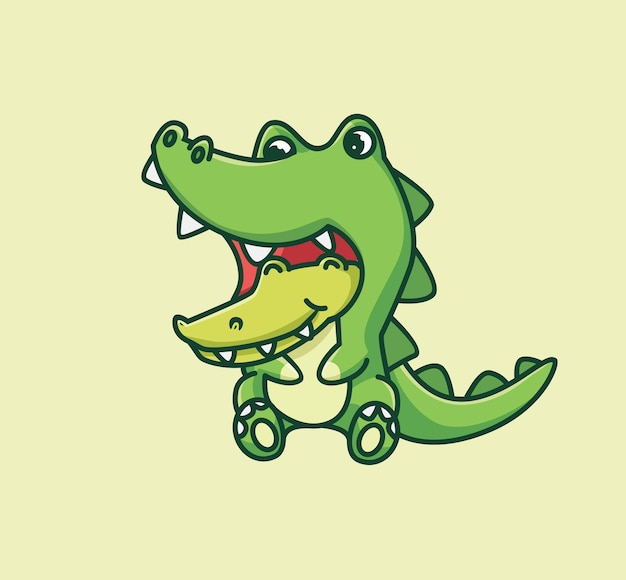 Cute baby crocodile costume cartoon animal nature concept Isolated illustration Flat Style suitable for Sticker Icon Design Premium Logo vector Mascot Character