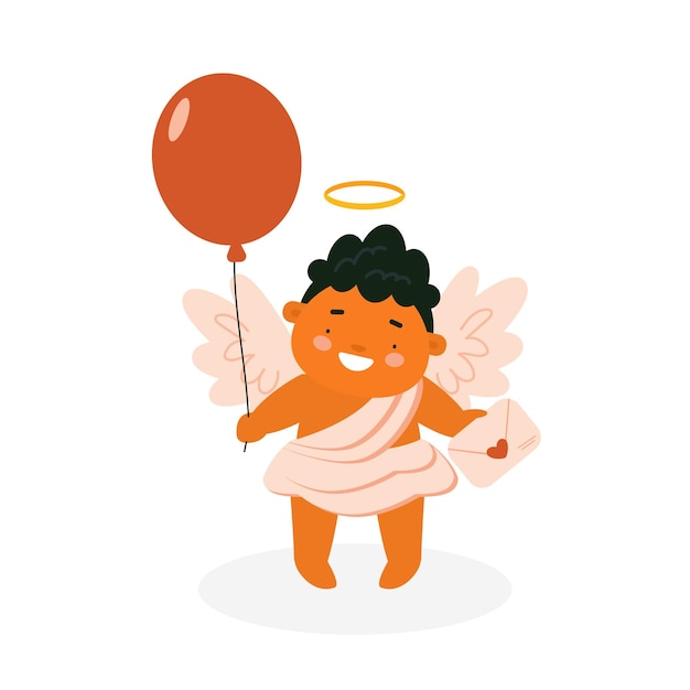 Cute baby Cupid with letter and balloon Baby angel character isolated on white background Vector illustration for St Valentine's Day card print kids products design