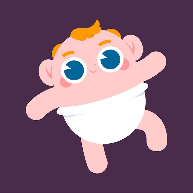 Cute baby in a diaper learns to walk vector cartoon character isolated on background