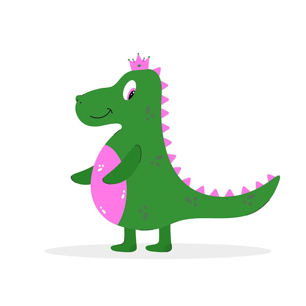 Cute baby dinosaur Dinosaur girl with crown Princess dinosaur