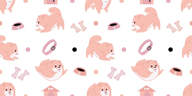 Cute baby dog animal seamless pattern