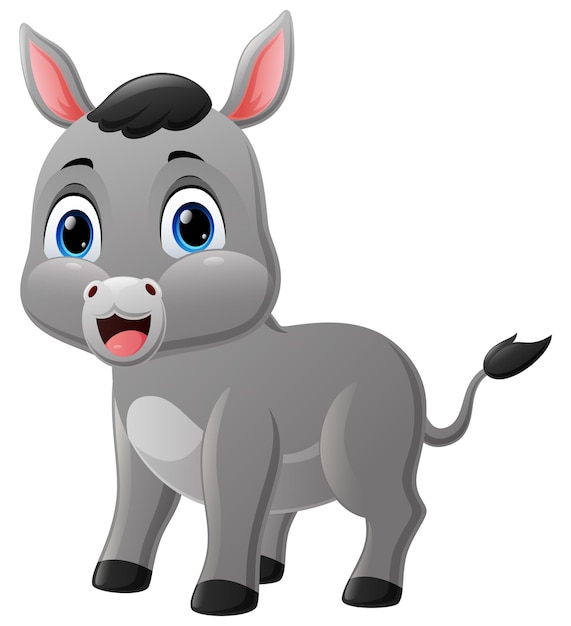 Cute baby donkey cartoon on white background