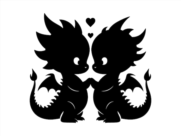 Cute Baby Dragon Couple Silhouette Dragon Couple Silhouette Vector Illustration