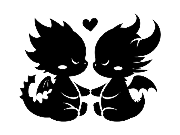 Cute Baby Dragon Couple Silhouette Dragon Couple Silhouette Vector Illustration