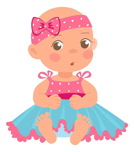 Cute baby in dress Cartoon little girl character