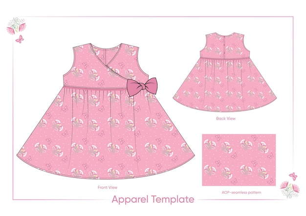 Cute baby dress illustrations will all over print design