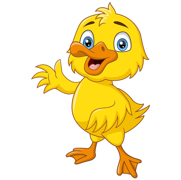 Cute baby duck cartoon waving hand