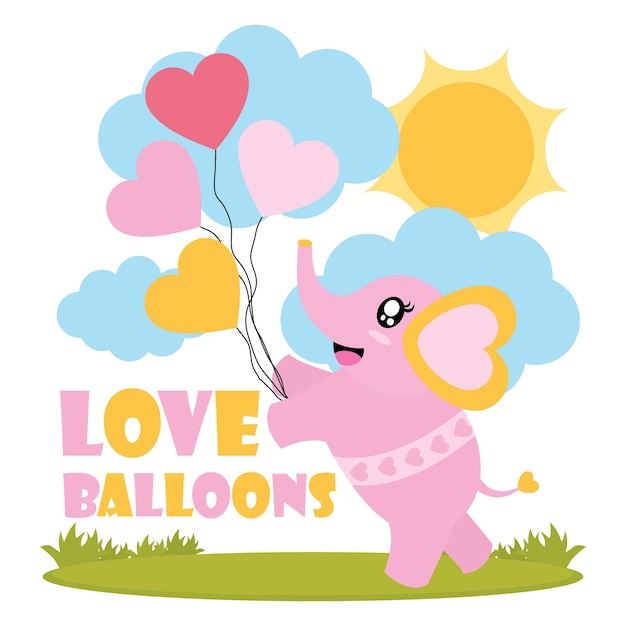 Cute baby elephant brings love balloons