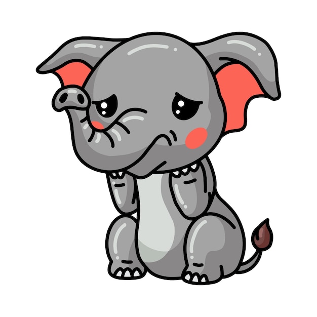 Cute baby elephant cartoon crying sad