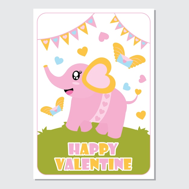 Cute baby elephant with love letter and colorful bunting