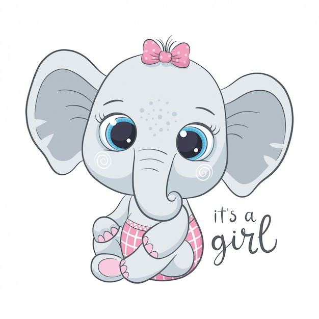 Cute baby elephant with phrase "It's a girl"