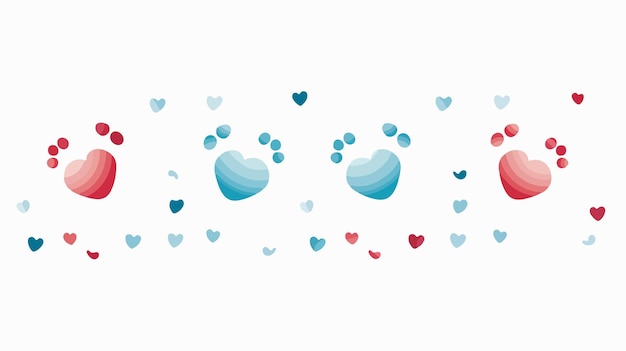 Cute Baby Feet Footprint Hearts Vector Cartoon Illustration