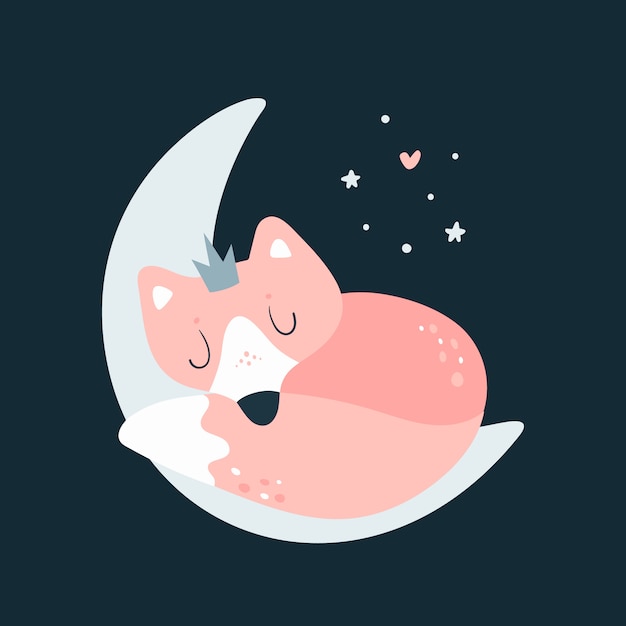 Cute baby fox on the moon. Sweet dreams little one